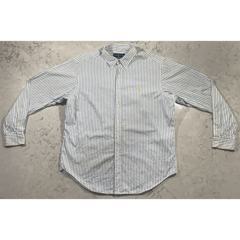 Ralph Lauren Oxford Shirt Mens XL White Blue Stripes Classic Fit Button Down